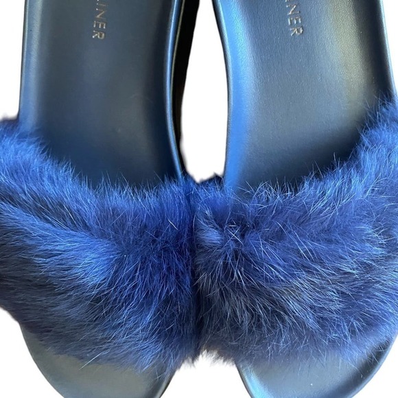 Donald Pliner Women's Blue Furfi Genuine Rabbit Fur Slide Sandal Size 9 - Picture 5 of 7